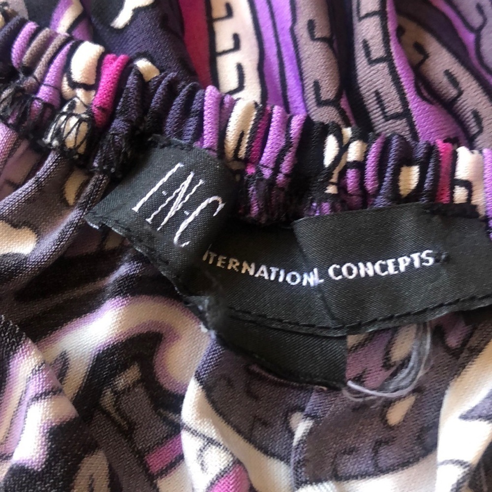 INC International Concepts Purple & White Paisley Empire Waist Dress Size Large - Picture 9 of 14